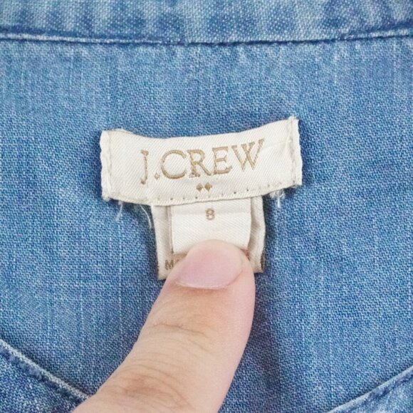J.Crew Chambray Shirt Dress Womens 8 Blue Short Sleeve 1/4th Button Up - Picture 4 of 12
